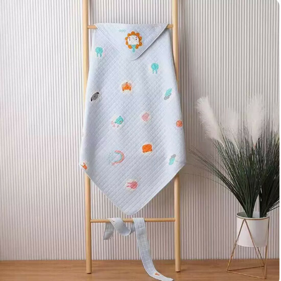 Popular newborn baby hooded quilt [blue cartoon 90*90cm] size