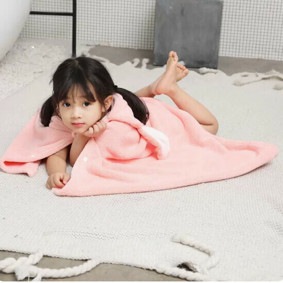 Popular baby hooded bath towel [Pink Rabbit] size [70x140cm]