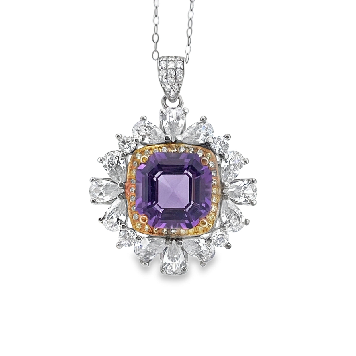 T114紫水晶太陽花金邊吊墜