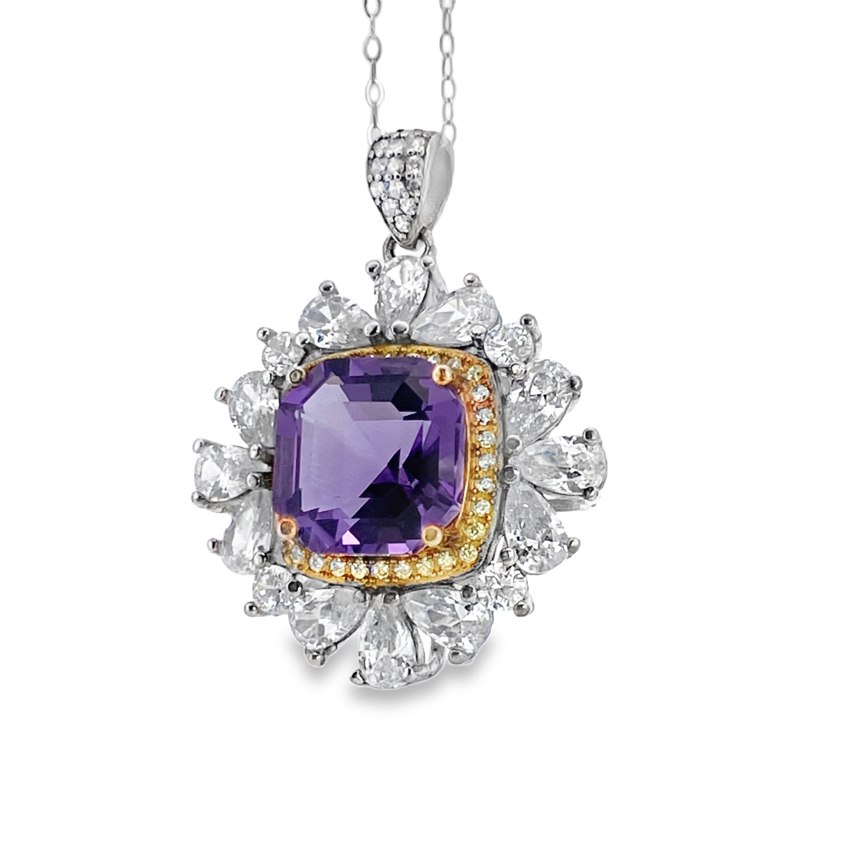 T114紫水晶太陽花金邊吊墜