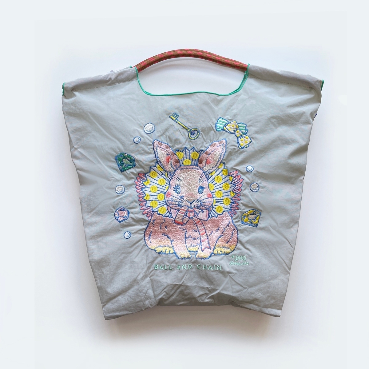 Ball＆Chain 刺繡環保購物袋 M號 - 灰 (31301427)