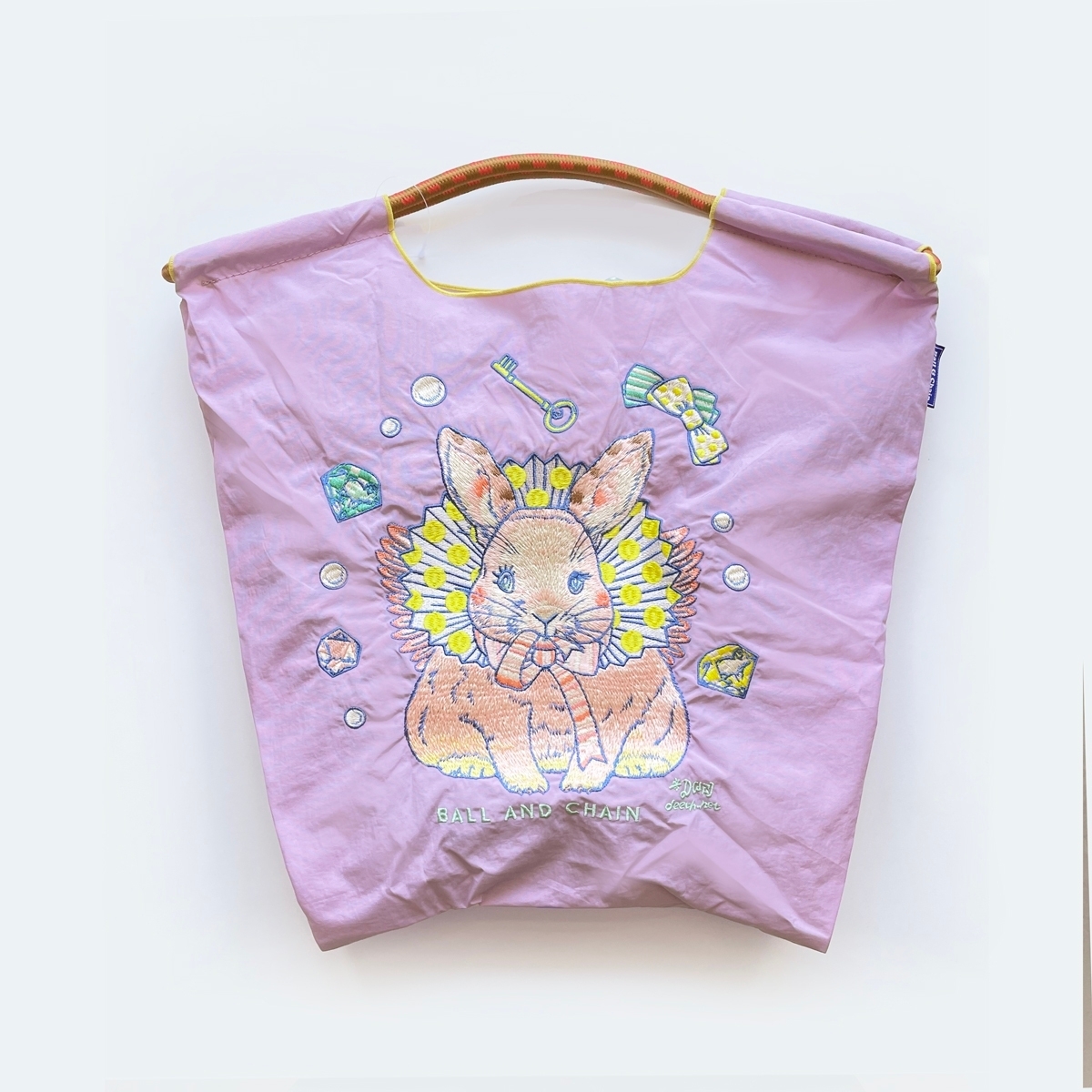 Ball＆Chain 刺繡環保購物袋 M號 - 紫 (31301479)
