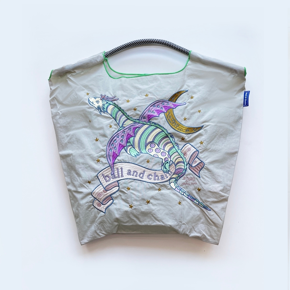 Ball＆Chain 刺繡環保購物袋 M號 - 灰白 (31301384)