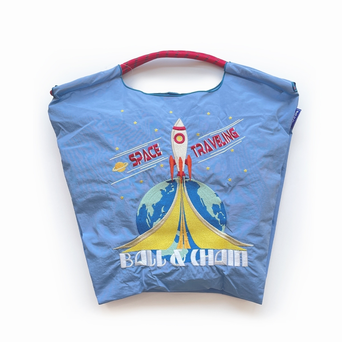 Ball＆Chain 刺繡環保購物袋 M號 - 藍 (30101626)