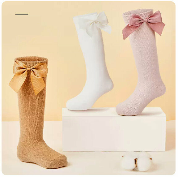 New baby socks [0-6 months (recommended foot length 6-8cm)] [3 pairs of bow-tie styles (long tube) with anti-slip soles]