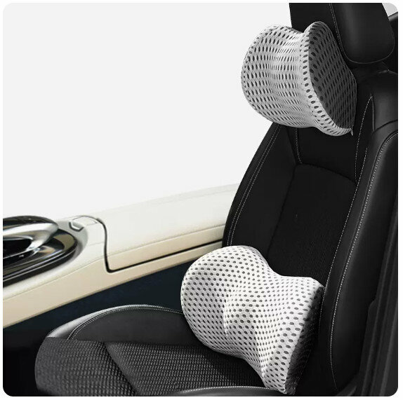 Hot recommended car cushion lumbar cushion [4D mesh light gray and dark gray color matching (headrest + lumbar support)]