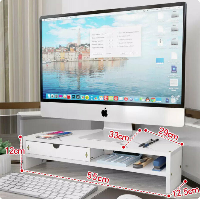 Hot-recommended desk computer monitor elevated stand (double-layer white marble color matching with drawers)
