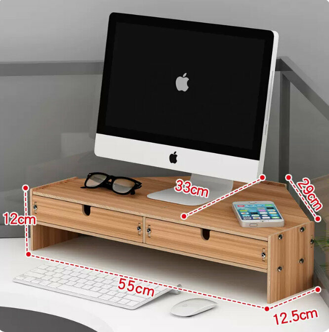 Hot-recommended desk computer monitor elevated stand (basic double layer double drawer walnut color)