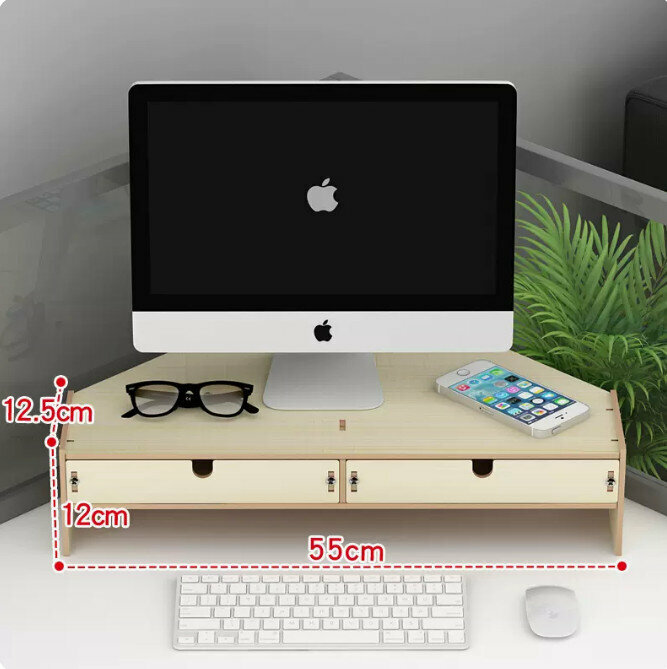 Hot-recommended desk computer monitor elevated stand (basic double layer double drawer oak color)