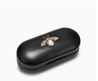 Popular double-layer dual-purpose glasses case (Pearl Bee (comes with lens cloth + cleaning fluid))