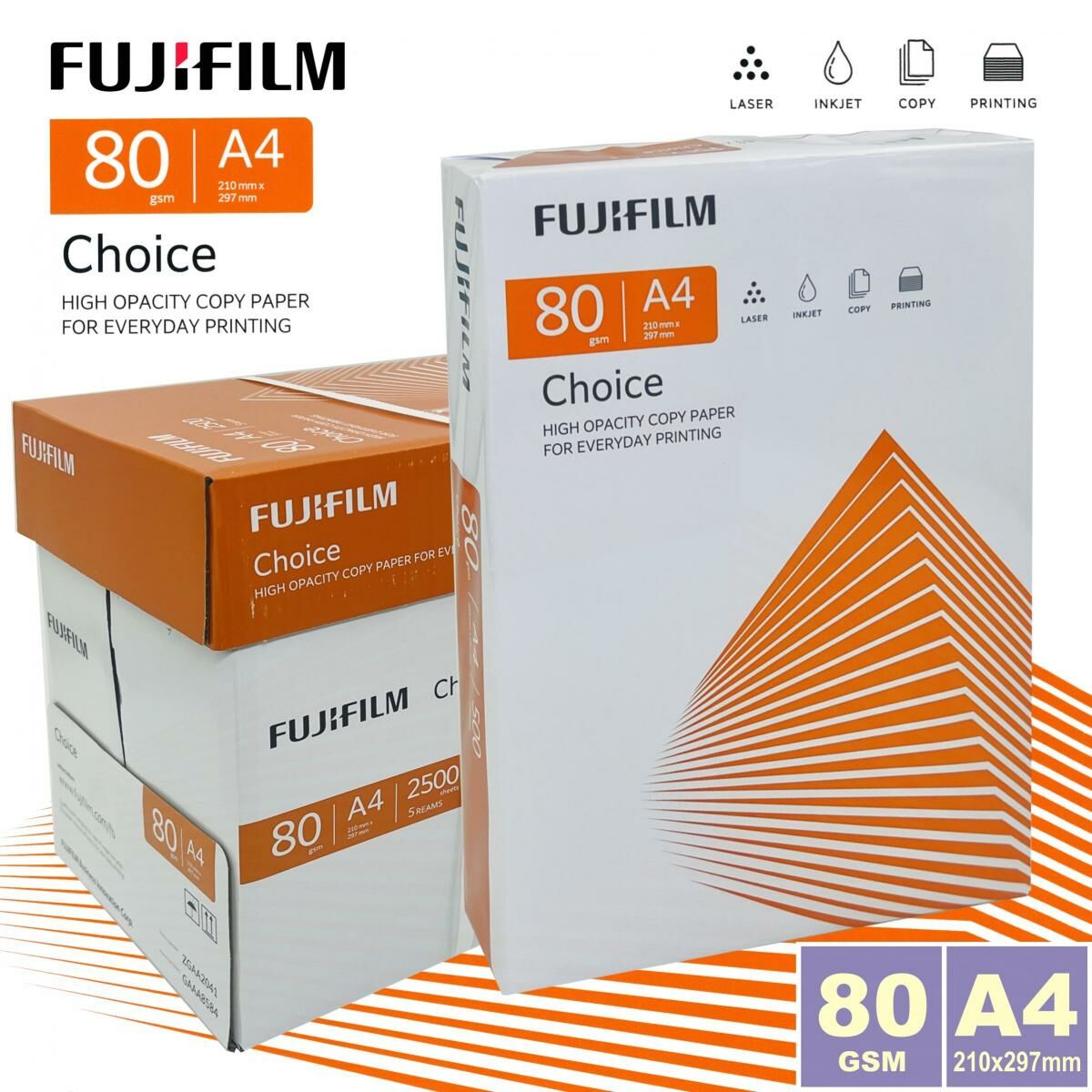富士 - 【箱裝】80克 A4 日本富士白影印紙 (2,500張) 5包 a4紙