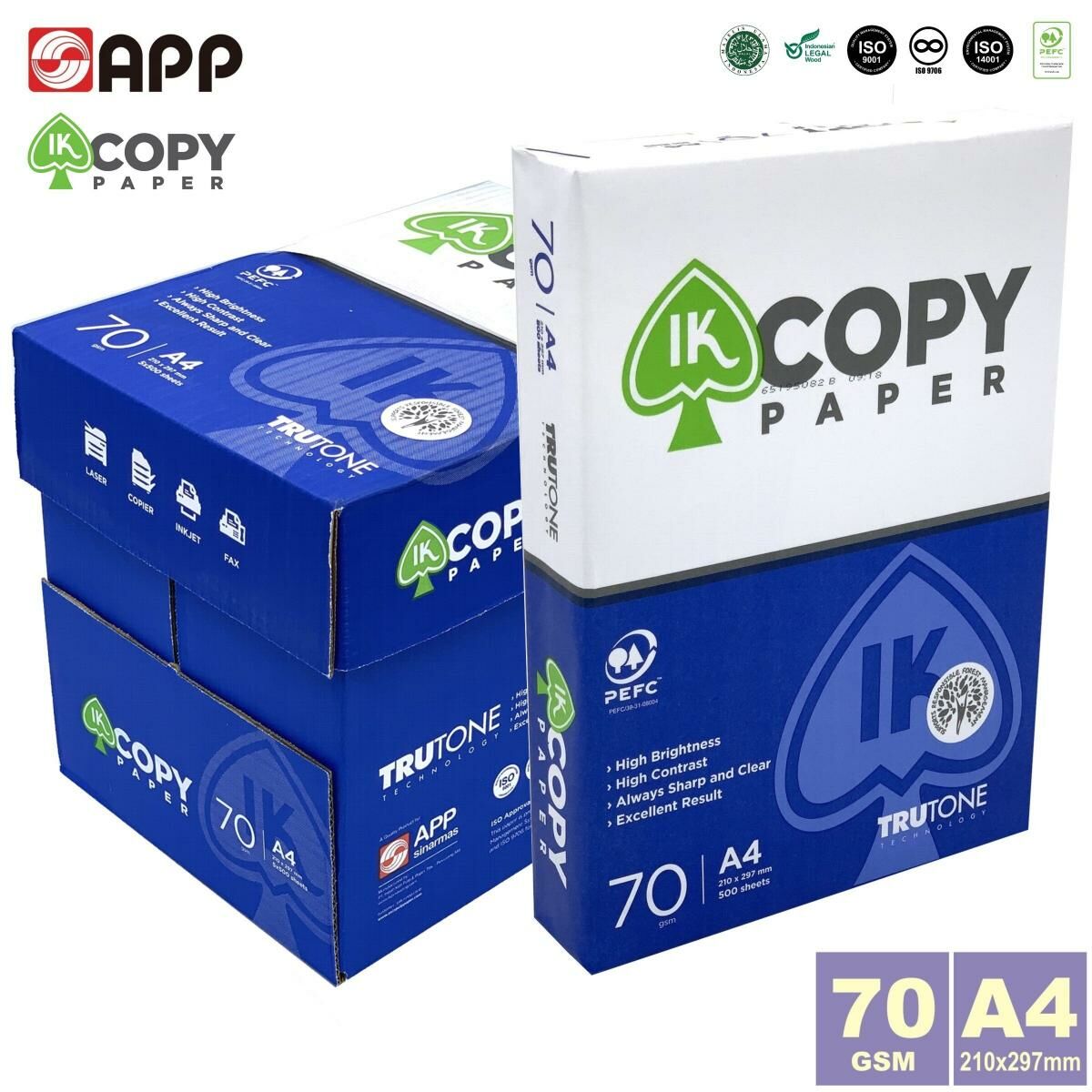 【箱裝】70克 A4 "IK COPY" 白影印紙 (2,500張) 5包 a4紙