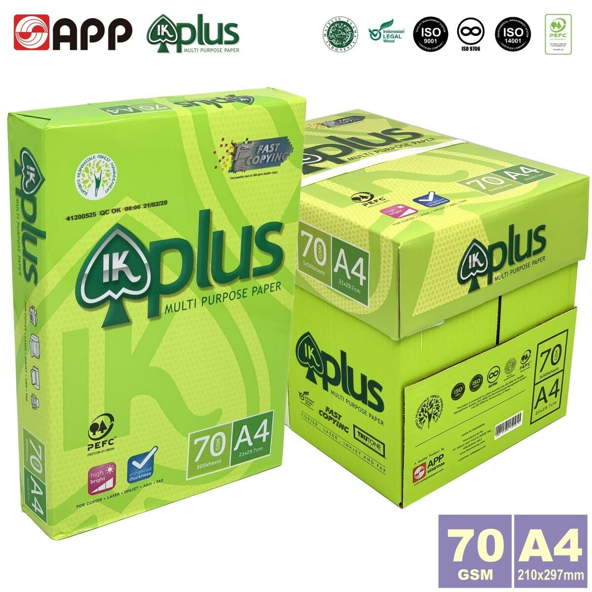 【箱裝】70克 A4 "IK PLUS" 白影印紙 (2,500張) 5包 a4紙