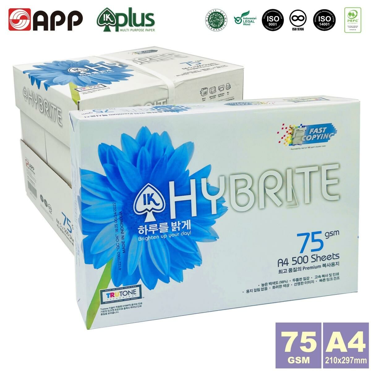 【箱裝】75克 A4 "IK" 白影印紙 (2,500張) 5包 a4紙