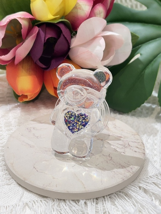 藍色滿滿小亮片愛心熊熊手機支架