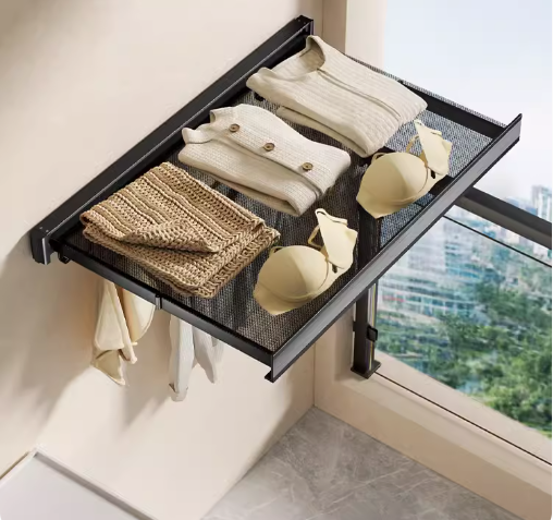 Hot push folding clothes drying rack (black) (specification: 60*37.6*4.7CM)