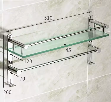 Hot push stainless steel multifunctional storage rack (single rod with hook 51CM) (specification: 51*26*12*4.5*7CM)