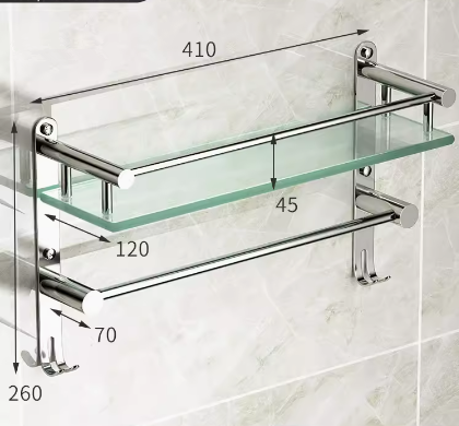 Hot push stainless steel multifunctional storage rack (single rod with hook 41CM) (specification: 41*26*12*4.5*7CM)