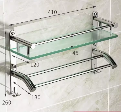 Hot push stainless steel multi-functional storage rack (double rod with hook 41CM) (Specification: 41*26*12*4.5*13CM)