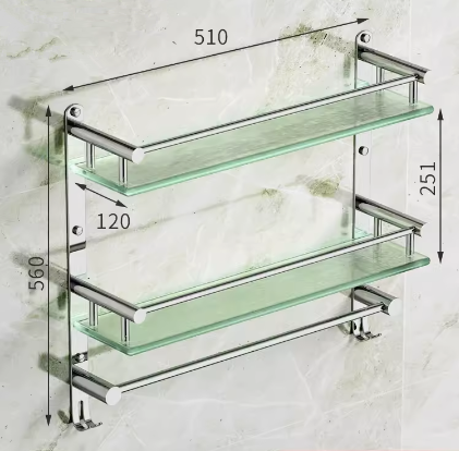 Hot push stainless steel multi-functional storage rack (double-layer single pole with hook 51CM) (Specification: 51*56*12*25.1CM)