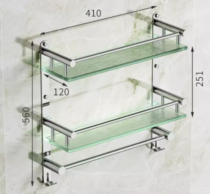 Hot push stainless steel multi-functional storage rack (double-layer single pole with hook 41CM) (Specification: 41*56*12*25.1CM)
