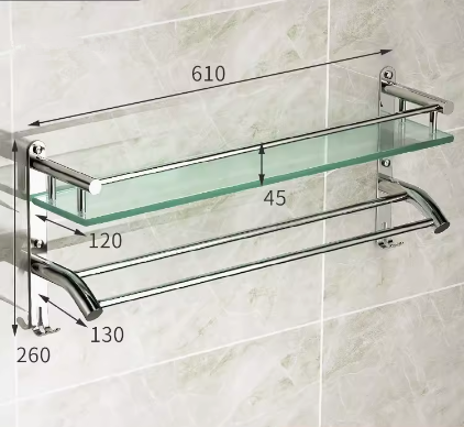 Hot push stainless steel multifunctional storage rack (double rod with hook 61CM) (Specification: 61*26*12*4.5*13CM)