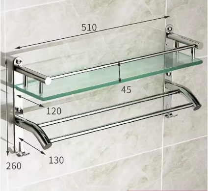 Hot push stainless steel multi-functional storage rack (double rod with hook 51CM) (Specification: 51*26*12*4.5*13CM)