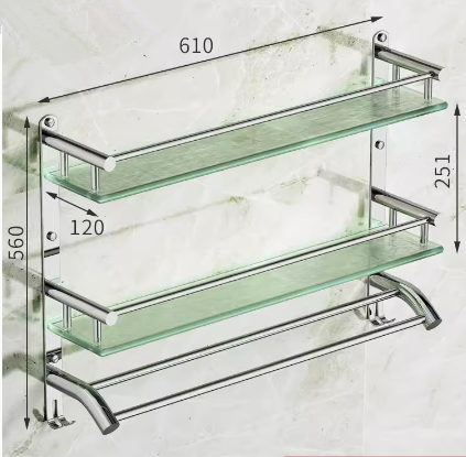 Hot push stainless steel multifunctional storage rack (double layer with hook and double rod 61CM) (Specification: 61*56*12*25.1CM)