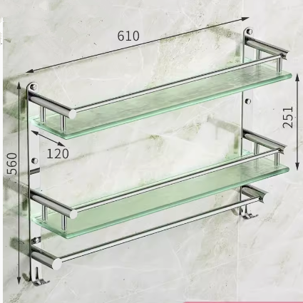 Hot push stainless steel multifunctional storage rack (double layer with hook single pole 61CM) (specification: 61*56*12*25.1CM)