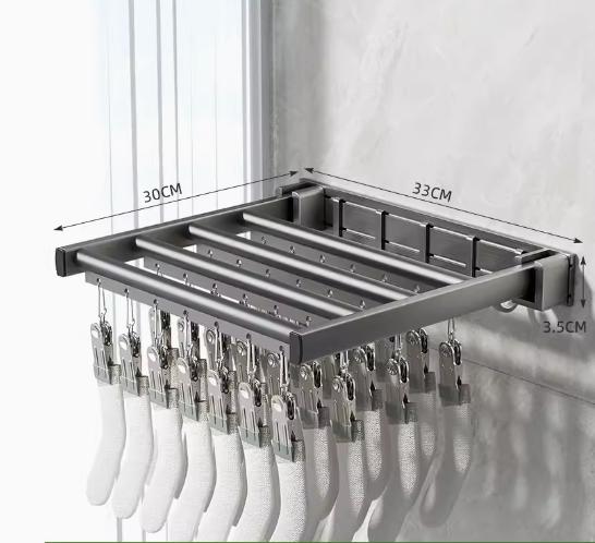Hot push punch-free folding sock rack (gun gray 28 clips) (specification: 33*30CM)