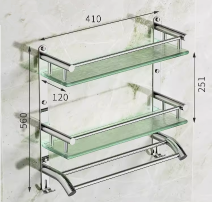 Hot push stainless steel multifunctional storage rack (double layer with hook and double rod 41CM) (Specification: 41*56*12*25.1CM)