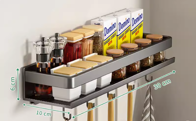 Hot push wall-mounted storage rack (gun gray 30CM with hook) (Specification: 30*10*6CM)
