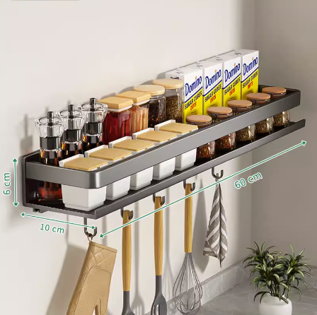 Hot push wall-mounted storage rack (gun gray 60CM with hook) (Specification: 60*10*6CM)