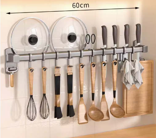 Hot push multifunctional kitchen hook (gun gray double rod 10 hooks) (specification: 60*9.3*5.2CM)