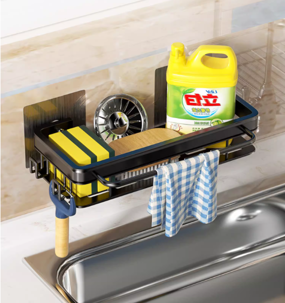 Hot push kitchen shelf (black) (specification: 30*13*5.5CM)