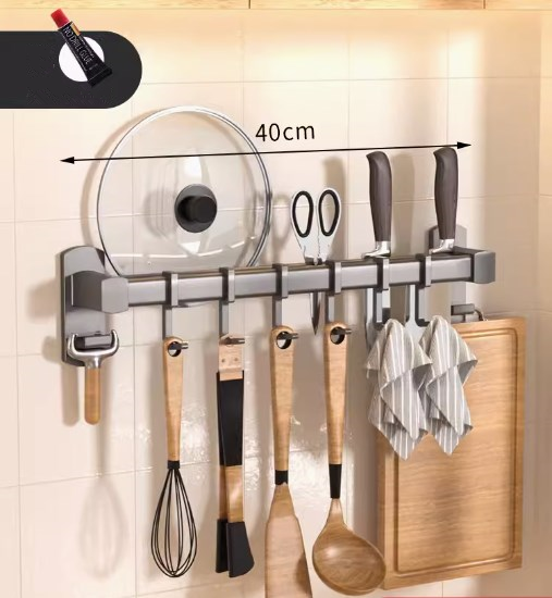Hot push multifunctional kitchen hook (gun gray double rod 6 hooks) (specification: 40*9.3*5.2CM)