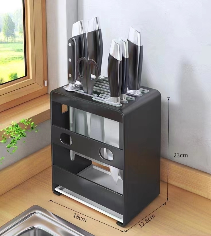Hotly recommended kitchen countertop integrated carbon steel knife rack (black countertop model-flat knife rack)