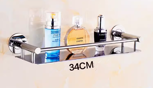 Hot recommended 304 stainless steel bathroom storage rack (round bottom steel plate 34CM) (specification: 34*12*6CM)