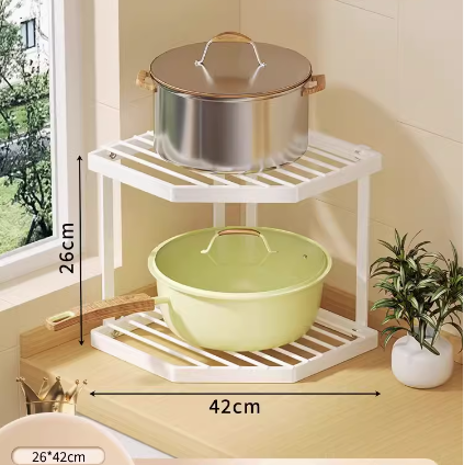 Hot push pot storage rack (white double layer) (specification: 42*26CM)