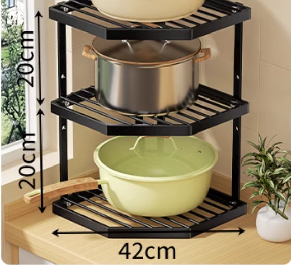 Hot push pot storage rack (black three layers) (specification: 42*40CM)