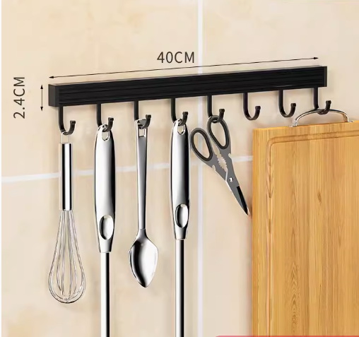Hot push kitchen hook rack (black 40CM) (specification: 40*2.4CM)