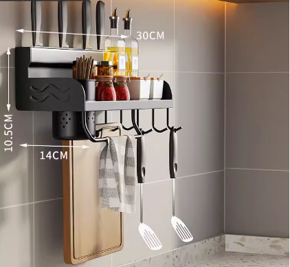 Hot push multi-functional storage rack (3 knife slots + 1 rag holder + 6 hooks) (Specification: 30*14*10.5CM)