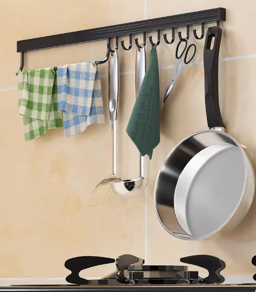 Hot push kitchen hook rack (black with rod 60CM) (specification: 60*2.4CM)