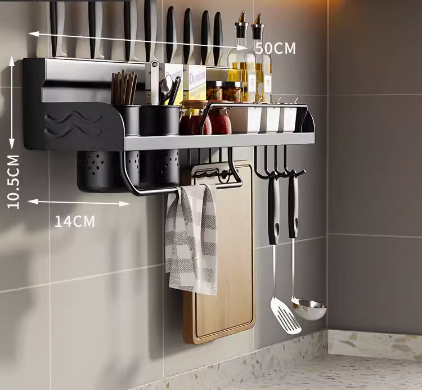 Hot push multi-functional storage rack (4 knife slots + 1 rag rack + 8 hooks) (Specification: 50*14*10.5CM)