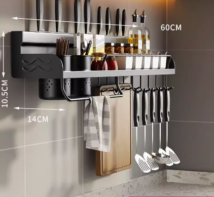 Hot push multifunctional storage rack (4 knife slots + 1 rag rack + 6 hooks) (Specification: 60*14*10.5CM)