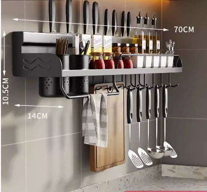 Hot push multifunctional storage rack (4 knife slots + 1 rag rack + 10 hooks) (Specification: 70*14*10.5CM)