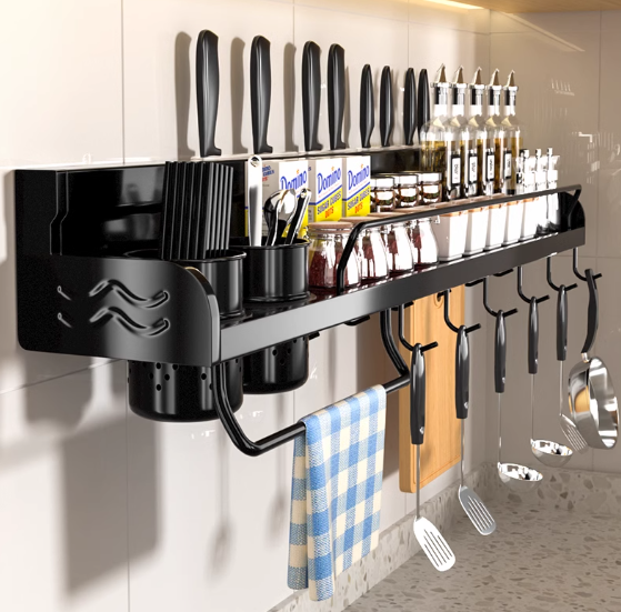 Hot push multifunctional storage rack (4 knife slots + 1 rag rack + 12 hooks) (Specification: 80*14*10.5CM)