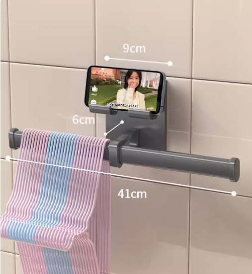 Hot recommended balcony parallel bar clothes hanger mobile phone storage rack (gun gray) (specification: 41*9*6CM)