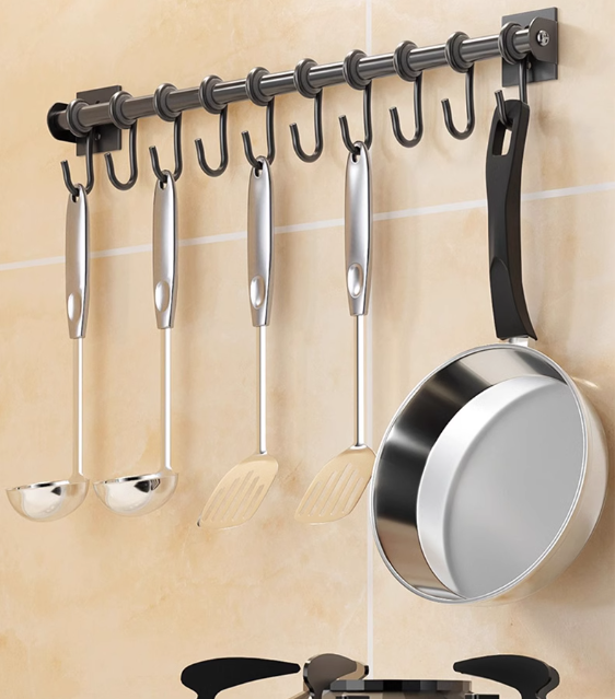 Hotly recommended kitchen activity hooks (black 10 hooks) (specification: 60*6CM)