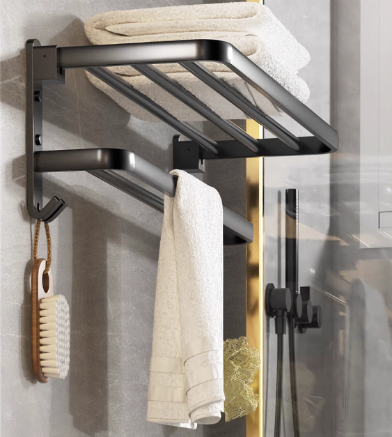 Hot push wall-mounted bath towel storage rack (with hook) (Specification: 59.4*22*19CM)